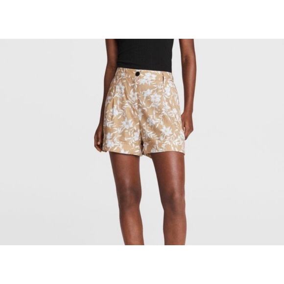 Rag & Bone Floral Ivy Printed Linen Blend Shorts Womens Size 14 Beige Pleats - Picture 1 of 7